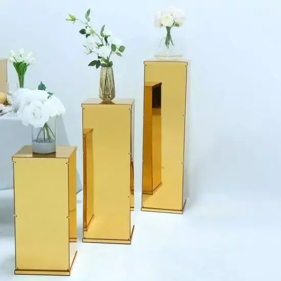 5 GOLD Acrylic DISPLAY BOXES Pedestal Riser Centerpiece {4}