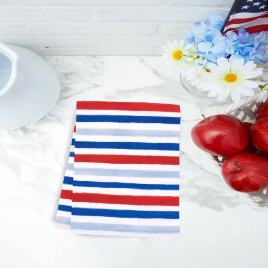 Watercolor Red White and Blue Stars & Stripes 4th of July Kitchen Towel Set of 2 {4}