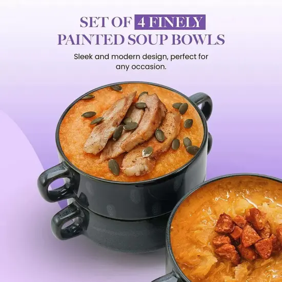 American Atelier Soup Bowls with Handles Set of 4, 16 Oz, Assorted Blue {3}