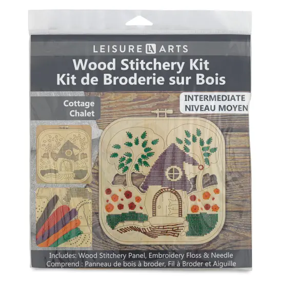 Leisure Arts Wood Stitchery Kit - Cottage, Square Panel {1}