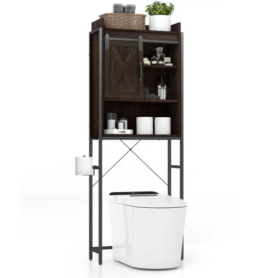 4-tier Multifunctional Toilet Storage Cabinet With Adjustable Shelf And Sliding Barn Door {1}