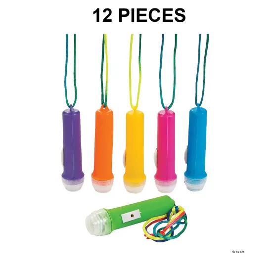3 1/2" Mini Brightly Colored Flashlights on a Multicolor Rope - 12 Pc. {1}