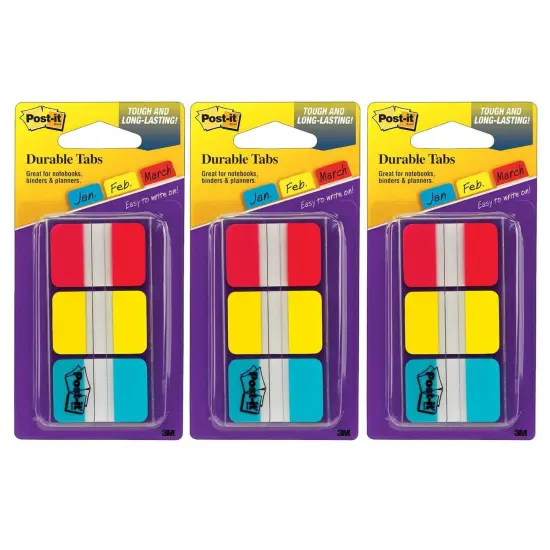 Tabs, 1" Solid, Red, Yellow, Blue, 66 Tabs & Dispenser Per Pack, 3 Packs {1}