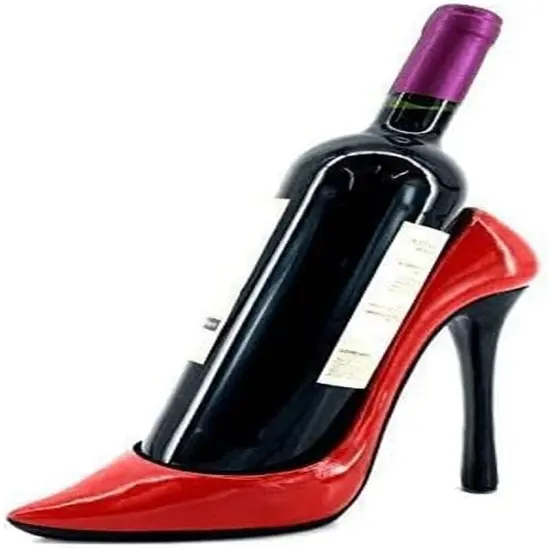 21381 Wine Bottle Holder Shoe Red Black High Heel Shaped Stiletto 8 Inch Tall {4}