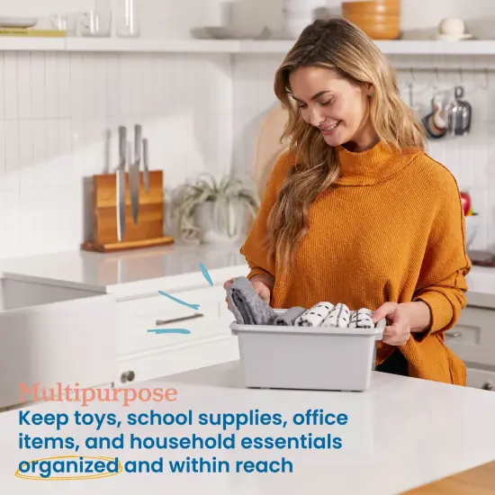 Scoop Front Storage Bins, Multipurpose Organization, 25-Pack Light Grey {3}