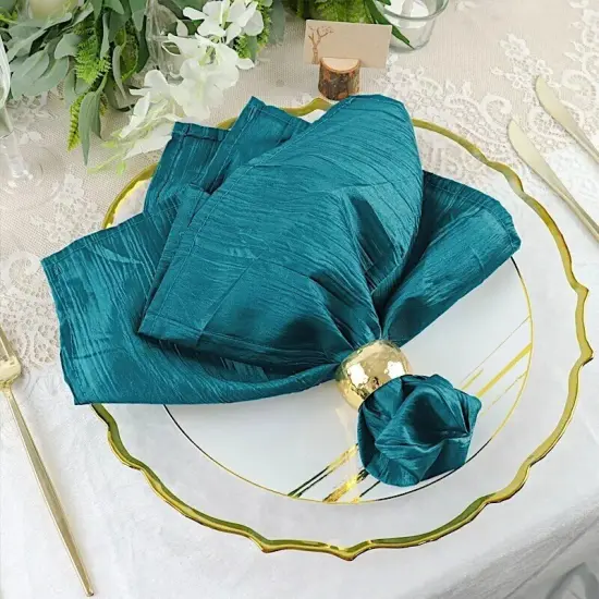 5 TEAL Accordion Crinkle TAFFETA DINNER NAPKINS {4}