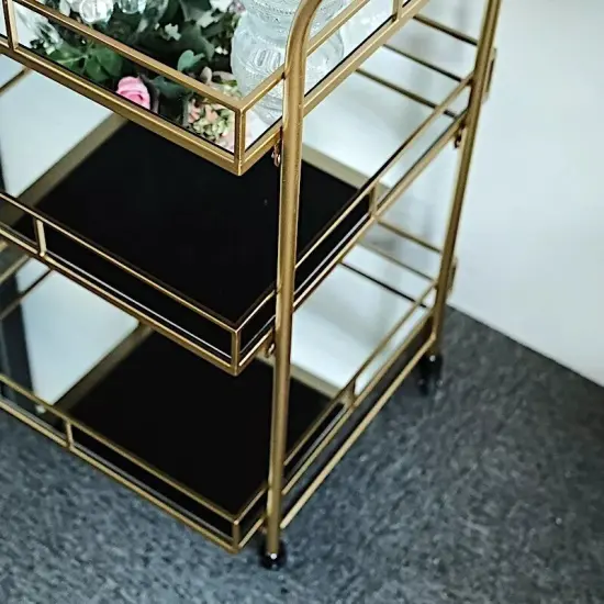 GOLD 3ft tall 3-Tier Rectangular Metal Bar Cart Mirror Glass Serving Trays {3}