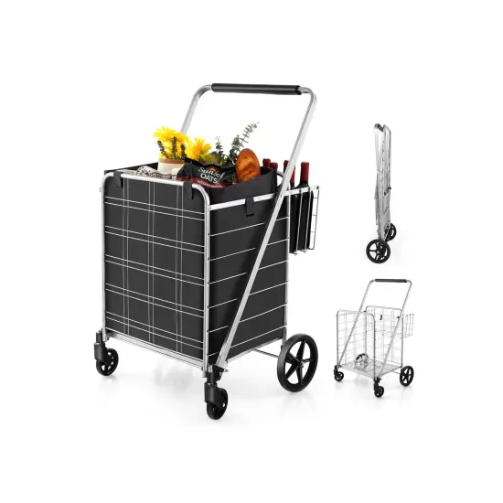 Folding Shopping Cart With Waterproof Liner Wheels And Basket-silver {4}