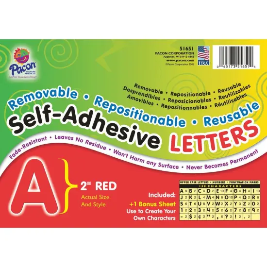 Self-Adhesive Letters, Red, Puffy Font, 2", 159 Characters Per Pack, 2 Packs {2}