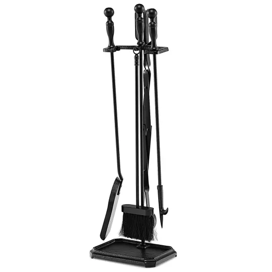 5-piece Fireplace Tool Set With Tong Brush Shovel Poker Stand-black {4}