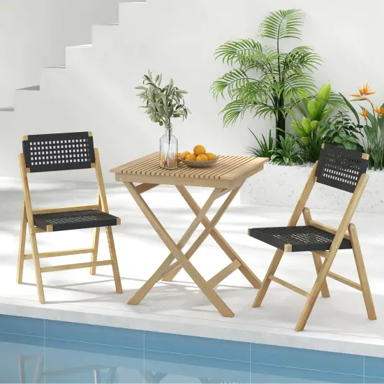 Set Of 2 Folding Chairs Indonesia Teak Wood Dining Chairs With Woven Rope Seat And Back {1}