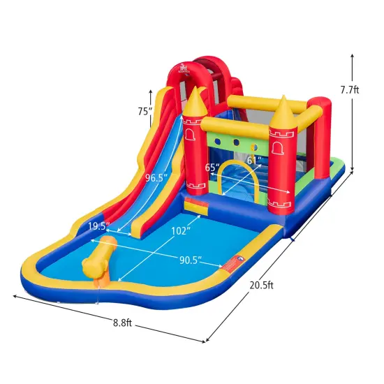 9-in-1 Inflatable Bounce Castle with Water Slide and Splash Pool with 735W Blower {4}