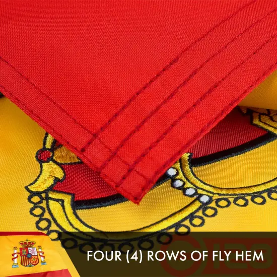 G128 Spain (Spanish) Flag | 3x5 feet | Double Sided Embroidered 210D Indoor/Outdoor, Brass Grommets, Heavy Duty Polyester {5}