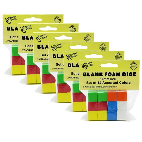 Assorted Color Blank 16mm Foam Dice, 12 Per Pack, 6 Packs {1}