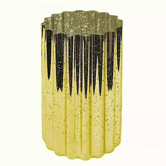 GOLD 9" Wavy Design Mercury GLASS Hurricane CANDLE HOLDER {1}