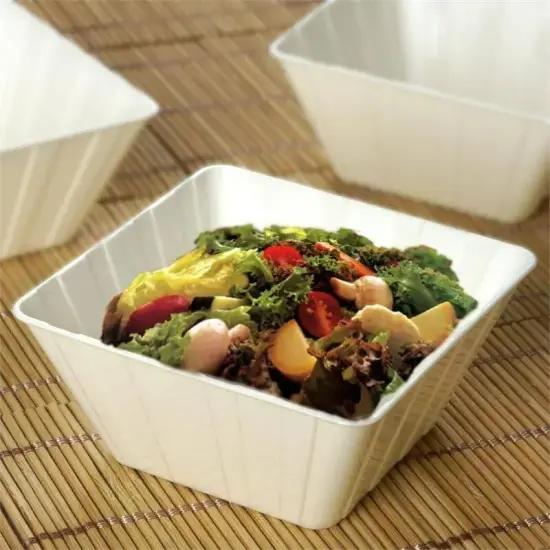 12 pk Plastic 7 oz IVORY STRIPED BOWLS Disposable TABLEWARE {4}