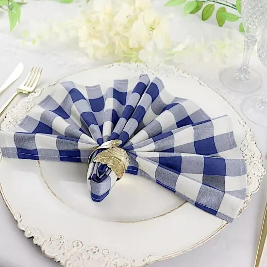 25 pcs 15x15" Navy Blue White Checkered Polyester NAPKINS {5}