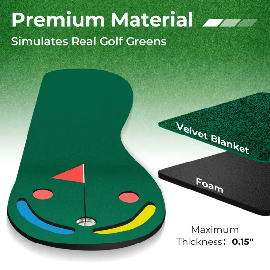 Golf Putting Green Set with 2 Built-in Hazards For Indoor Outdoor Use {6}