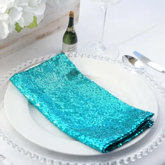 20" Sequined Napkin for Wedding Party Turquoise {2}