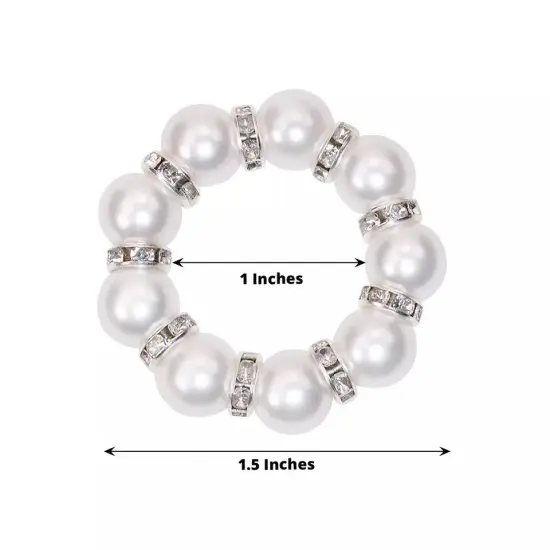 4 Silver White Faux Pearl Rhinestone Napkin Rings {5}