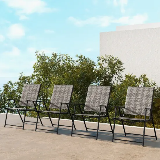 Set Of 4 Patio Folding Chairs With Armrests And Portable Lawn Chairs For Garden Backyard-gray {3}