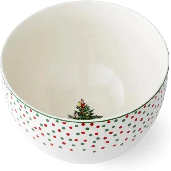 Spode Christmas Tree Polka Dot Rice Bowl Soup Bowls, 6 inch, Set of 4, Porcelain {3}