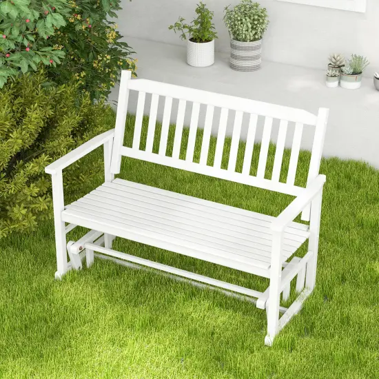 2 Seats Outdoor Glider Bench With Armrests And Slatted Seat-White {2}