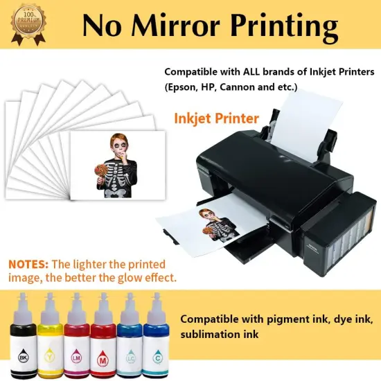 Heat Transfer Paper for Dark T Shirts (5 Sheets, 8.5x11'') GLOW IN THE DARK GREEN Iron on Transfers Paper Printable Heat Transfer Vinyl for Inkjet Printer {3}