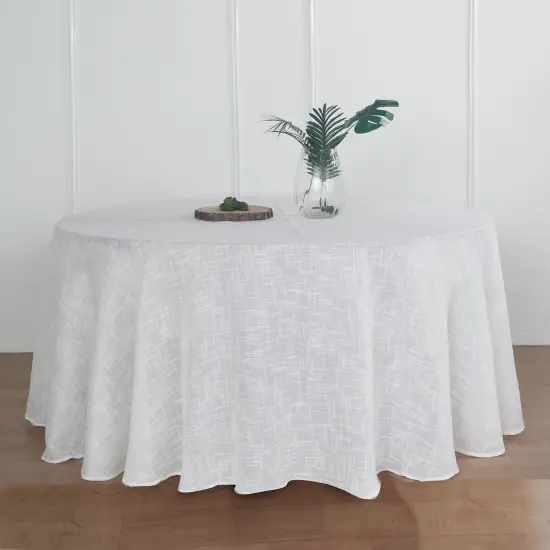 120" Round Faux Burlap Tablecloth White {4}