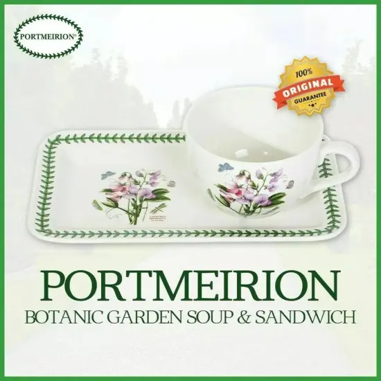Portmeirion Botanic Garden Porcelain Soup Cup (20 oz) & Sandwich Set - Sweet Pea {2}