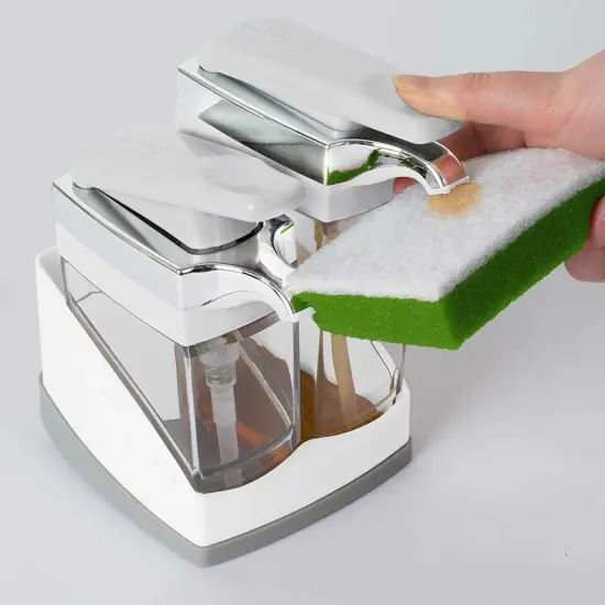 Casabella Sink Sider Duo With Sponge Storage for Dish & Hand Soap - White Chrome {2}