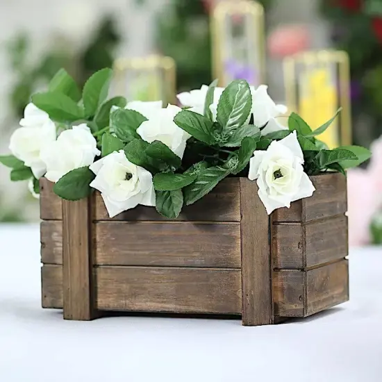 2 DARK BROWN 10x5" Wood Rectangular Boxes Planter Holders {3}