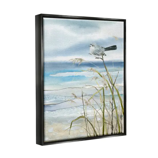 Stupell Industries Bird & Abstract Beach Framed Floater Canvas Wall Art Black Floater Frame {3}