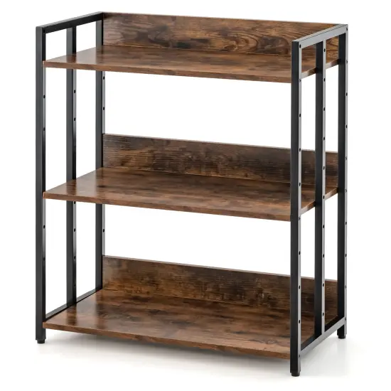 3-tier Corner Bookcase With Adjustable Shelves And Metal Frame {4}