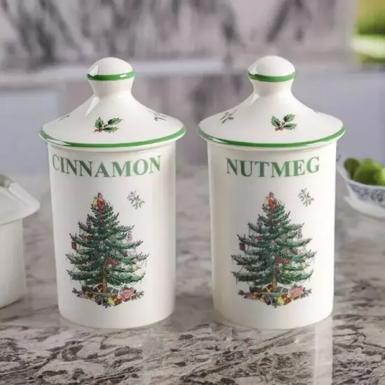Spode Christmas Tree Spice Jars | Set of 2 | Made of Fine Porcelain | 4.5 Inch {4}