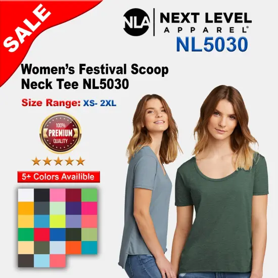 Next Level&reg; Women&rsquo;s Festival Scoop Neck Tee Stonewash denim {2}