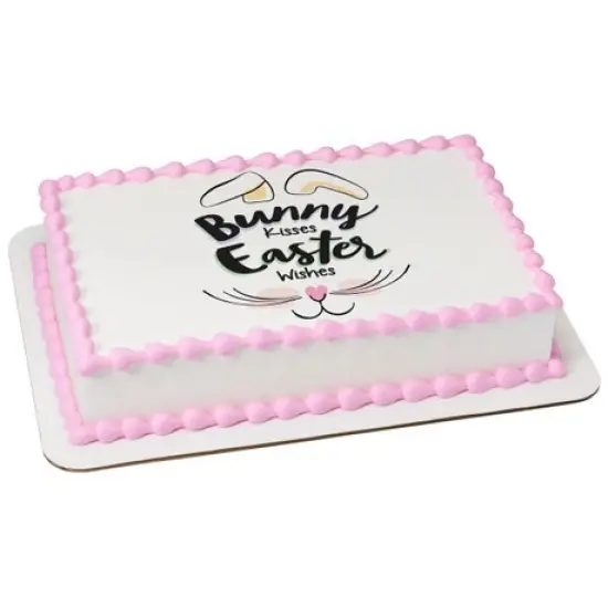 Bunny Kisses Easter Wishes Edible Cake Image PhotoCake {1}