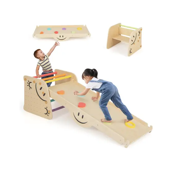 Wooden Climbing Toy Triangle Climber Set With Seesaw-multicolor {3}