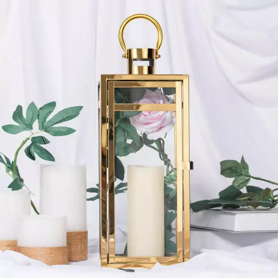 GOLD 17" tall Metal Lantern Candle Holder Party Wedding Events {1}