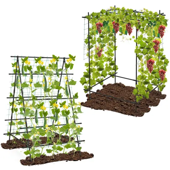 A-Frame Garden Cucumber Trellis With Netting For Climbing Plants Outdoor-Black {1}