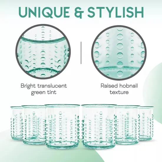 "Amici Home Italian Recycled Green Urchin DOF Glass, 12 oz, Set of 6 " {3}