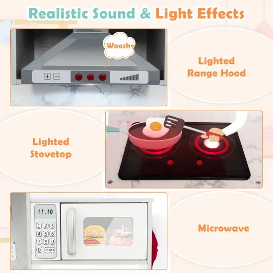 Wooden Kids Play Kitchen Playset With Realistic Lights And Sounds {5}