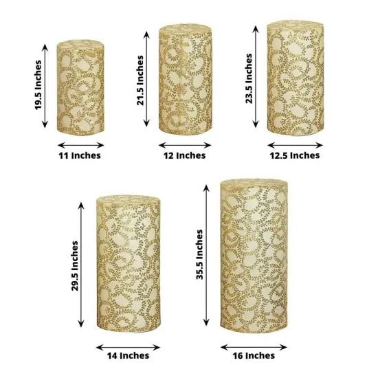 5 GOLD Geometric Leaf Vine Sequins Cylinder Display STAND COVERS {4}