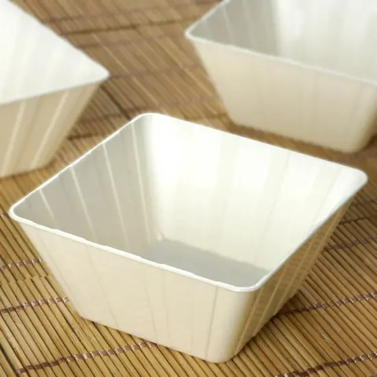 12 pk Plastic 7 oz IVORY STRIPED BOWLS Disposable TABLEWARE {3}