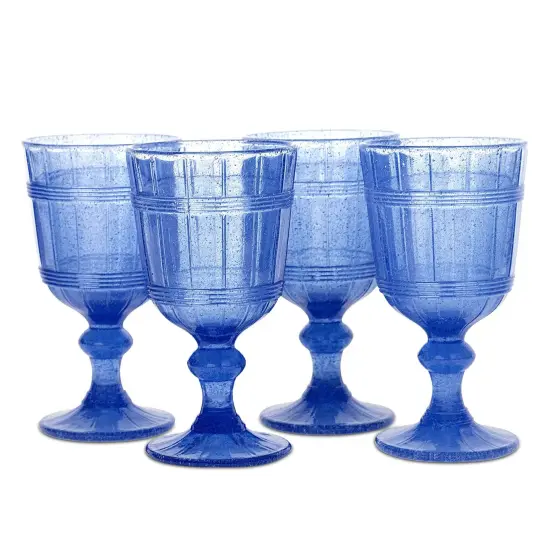 American Atelier Vintage Blue Bubbles Wine Glasses Set of 4, 11 oz - Blue {1}