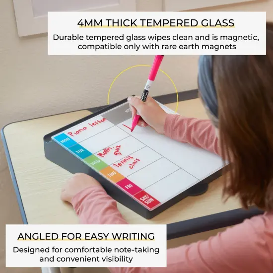 Dry-Erase Glass Board Memo Station, Desk Organizer, Grey Assorted {5}