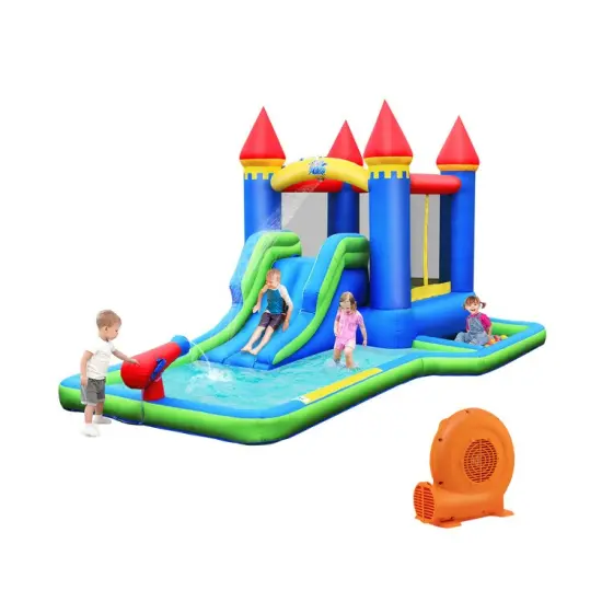 Inflatable Bounce House Castle Water Slide With Climbing Wall And 550w Blower {3}