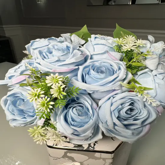 Silk Rose Flower Bouquet Light Blue and Pink 6 roses high quality roses {6}