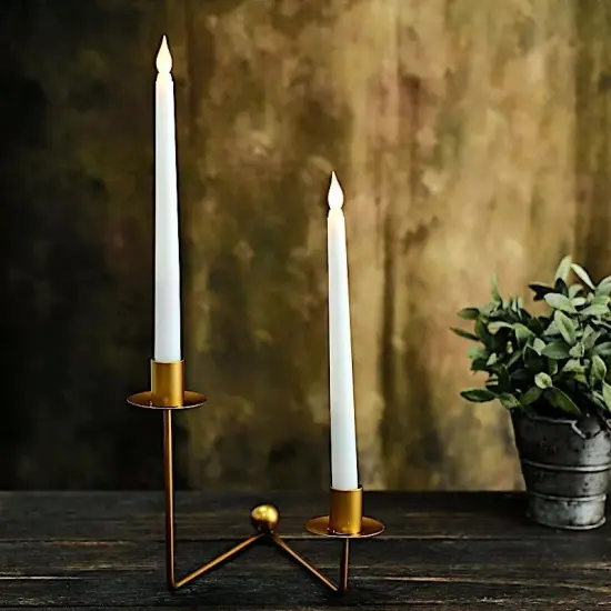 2 GOLD 2 arm Geometric Candelabra CANDLE HOLDERS V-Shaped Base {2}