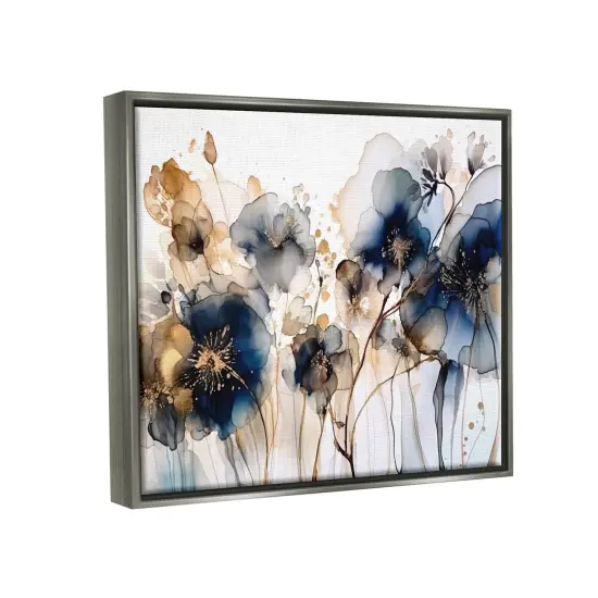 Stupell Industries Navy & Gold Abstraction Framed Floater Canvas Wall Art Gray Floater Frame {3}